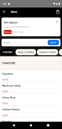 Android application Aris Spices screenshort