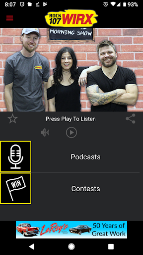 Android application ROCK 107 WIRX screenshort