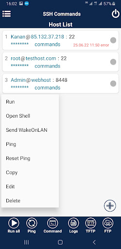 Android application SSH Commands screenshort