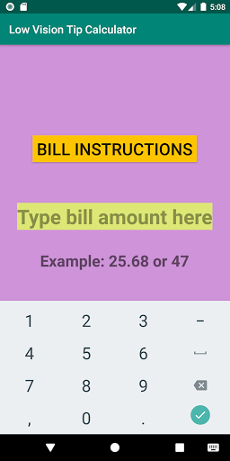 Android application Low Vision Tip Calculator screenshort