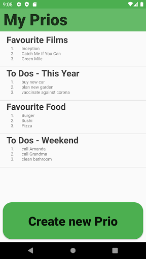 Android application Prio - prioritise lists easily screenshort