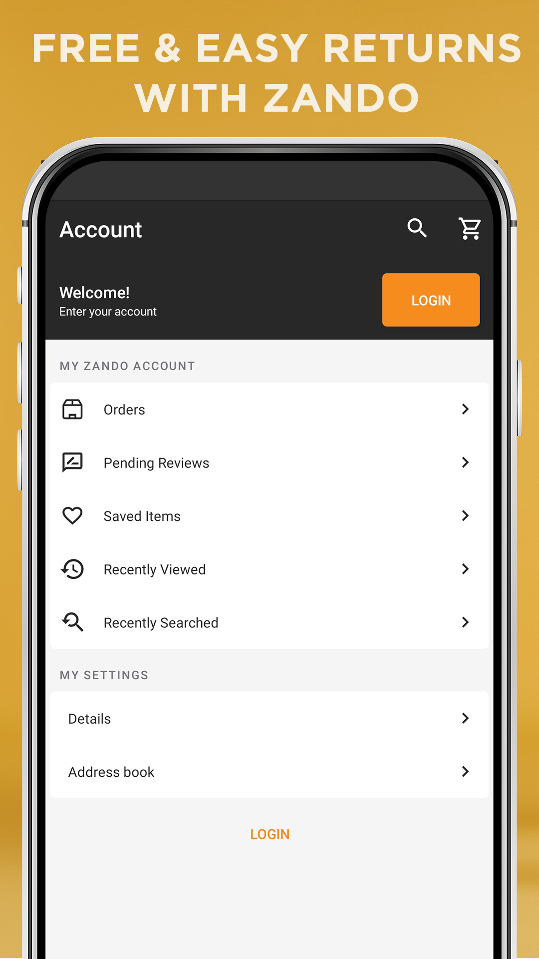 Android application Zando Online Shopping screenshort