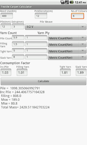 Textile Carpet Calculator