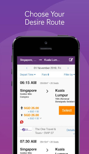 The One Travel Bus Ticket Screen 2