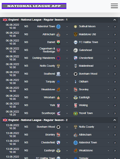 National League England LIVE