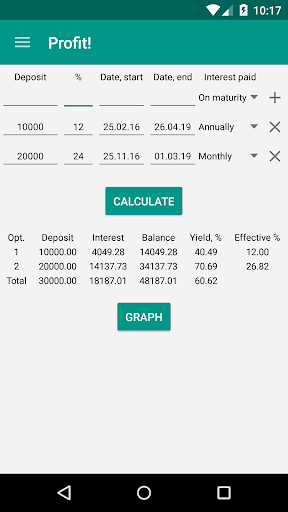 Profit! - Deposit Calculator Screen 2