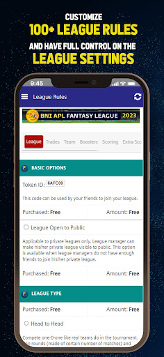 BNI APL Fantasy League Screen 3