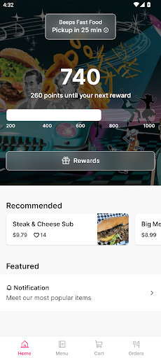 Android application Beeps Fast Food screenshort
