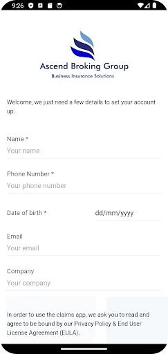 Ascend Broking Claims App Screen 2