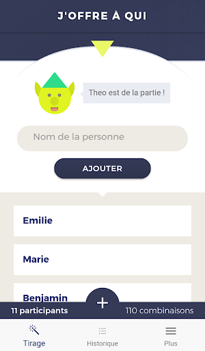 Android application J'offre à qui - Tirage au sort screenshort