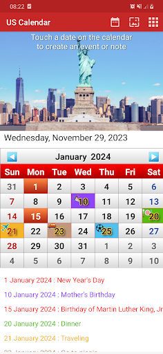Android application US Calendar 2024 screenshort