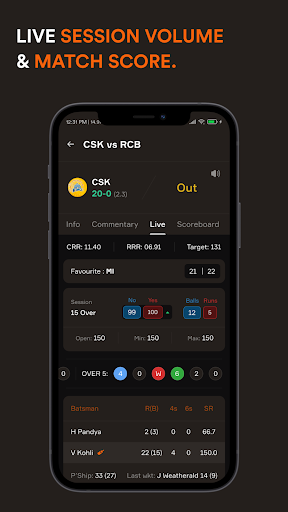 Cricket line Exchange LiveLine Screen 3