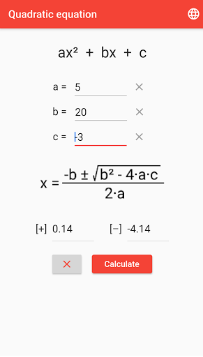 Quadratic equation solver Screen 3