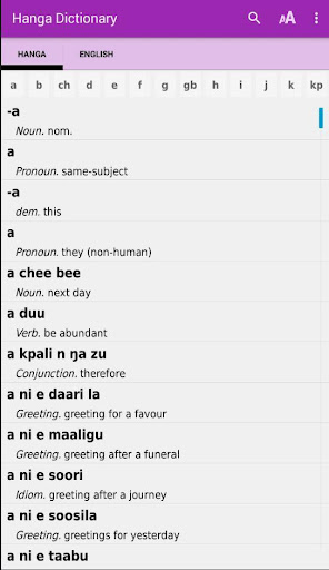 Android application Hanga Dictionary screenshort