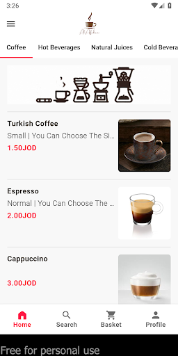 Android application Alasfahani Cafe screenshort