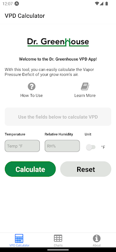 Android application Dr. Greenhouse VPD Calculator screenshort