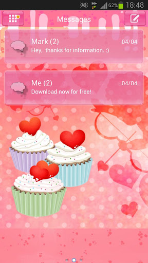 Android application Cupcake Heart Theme GO SMS Pro screenshort