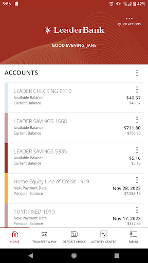 Leader Bank Digital Banking Screen 2