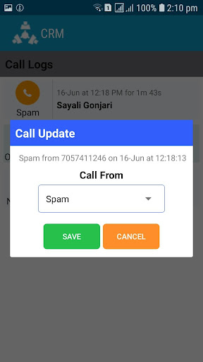 Android application Ekatm CRM Call Log screenshort