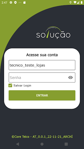Android application Solução Network Telco Técnico screenshort
