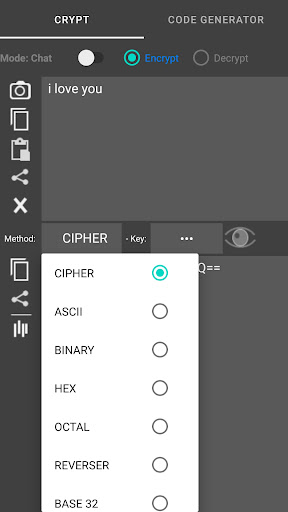 Android application Encrypt Decrypt Text: QRCode screenshort