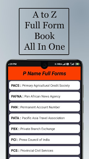 Android application A To Z Full Forms Abbreviation screenshort