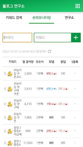 Android application 블로그 연구소 앱 : 키워드, 순위모니터링 screenshort