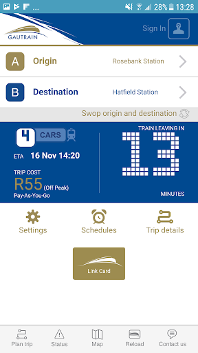 Android application Gautrain screenshort