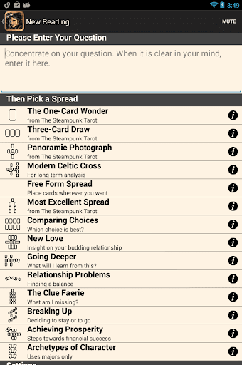 Screenshot of Steampunk Tarot