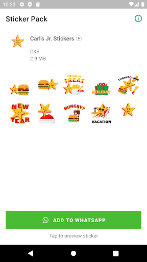 Screenshot of Carl's Jr. Stickers