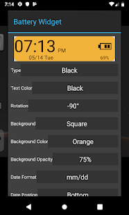 Snímek obrazovky widgetu baterie