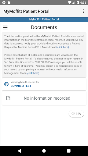 MyMoffitt Patient Portal Screen 2