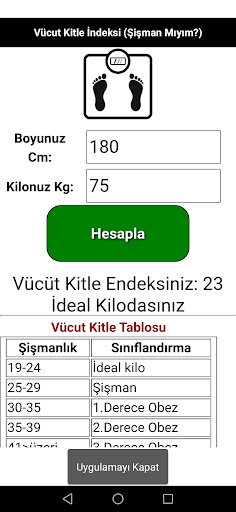 Vücut Kitle İndeksi Screen 3