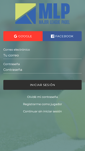 Android application Major League Pádel screenshort