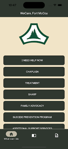 Android application WeCare, Fort McCoy screenshort