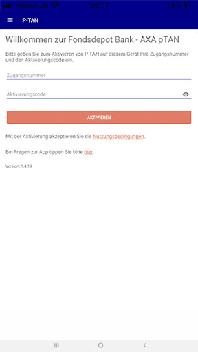 Android application Fondsdepot Bank - AXA pTAN screenshort