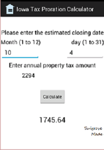 Iowa Tax Proration Calculator Screen 2