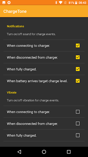 Android application ChargeTone - Notifications screenshort