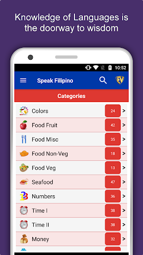 Android application Learn Filipino Language App screenshort