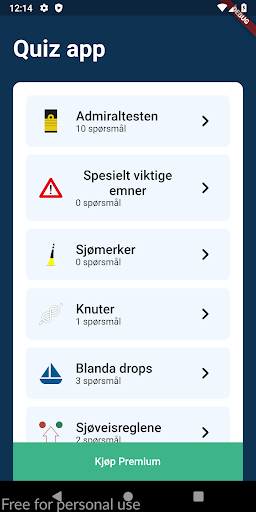 Android application Båtførerprøven - Quizappen screenshort