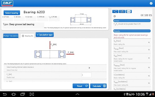 SKF Bearing Calculator Screenshot