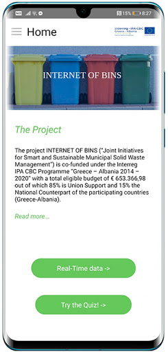 Android application Internet of Bins screenshort