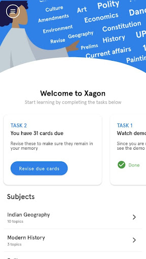 Android application Xagon UPSC Flashcards revision screenshort