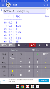 Schermata del calcolatore di numeri complessi