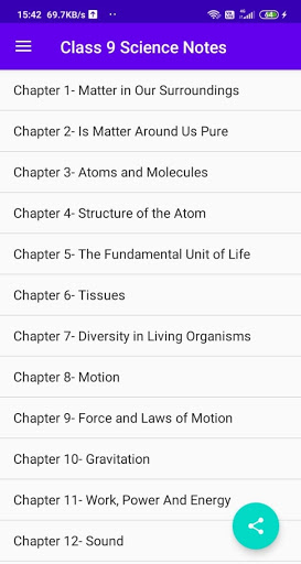 Android application Class 9 Science Notes screenshort