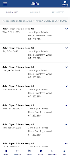 MyTime - Ramsay Health Care Screen 3