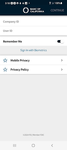 Android application Banc of California | Business screenshort
