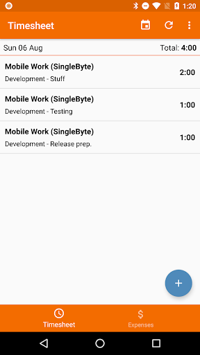 Android application Timesheets screenshort