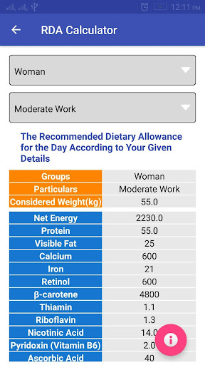 RDA Calculator English Screen 2