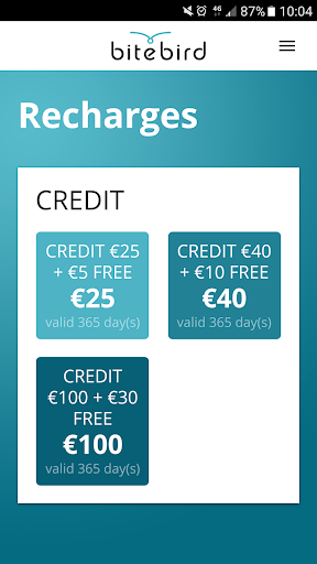 My Bitebird account Screen 2